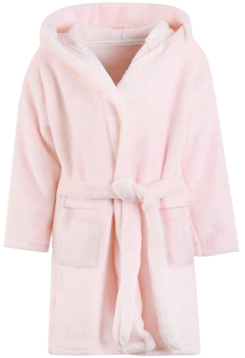 Umeyda Girls' Bathrobe, Plush Pool Cover up Hooded Fleece Robe Bathrobe for Toddler Little & Big Girls, Pink, US 11-12 Years, CN 170 - Image 1